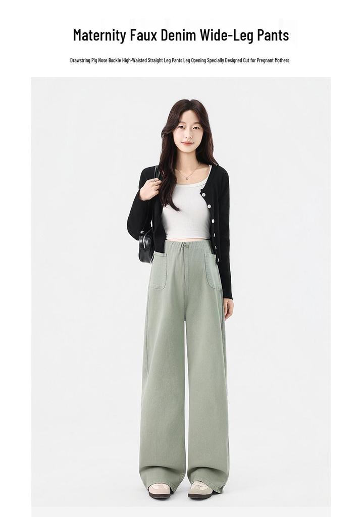 High-Waisted Maternity Straight-Leg Pants - Trendy, Versatile, Loose Korean Style for Spring & Autumn