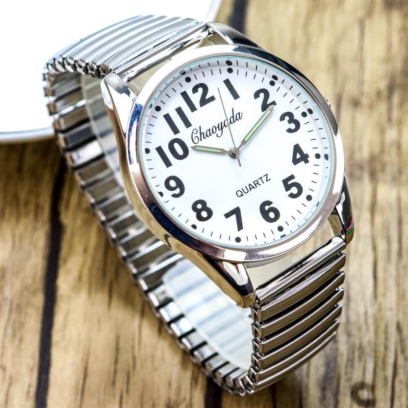 Large Number Luminous Elderly Quartz Watch with Waterproof Stainless Steel Elastic Band