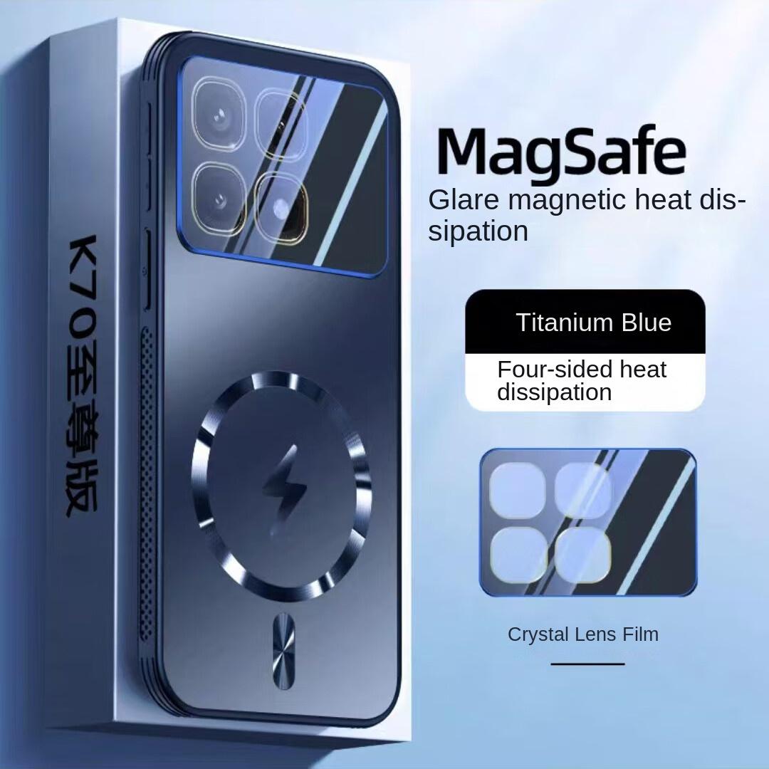 

Protective case for Redmi K70, k70ultra, k70e, k70pro, with magnetic adsorption, heat dissipation, matte, full cover, new redmi K70 синий