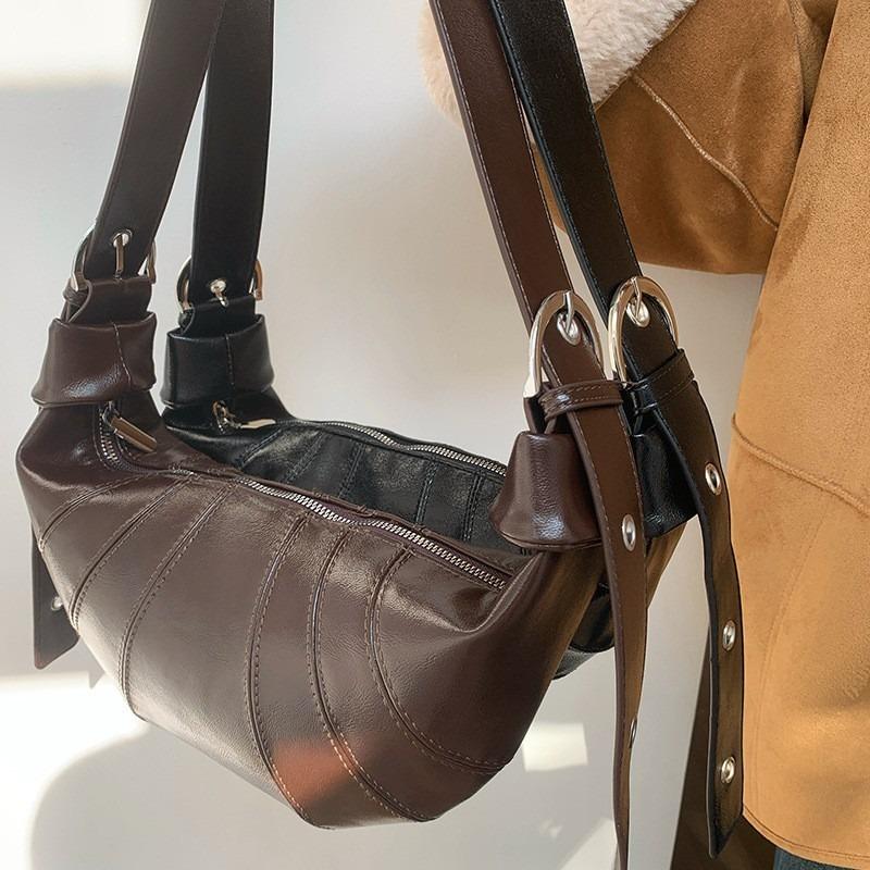 New bag retro niche croissant cowhide dumpling bag fashion one shoulder crossbody baguette women's bag