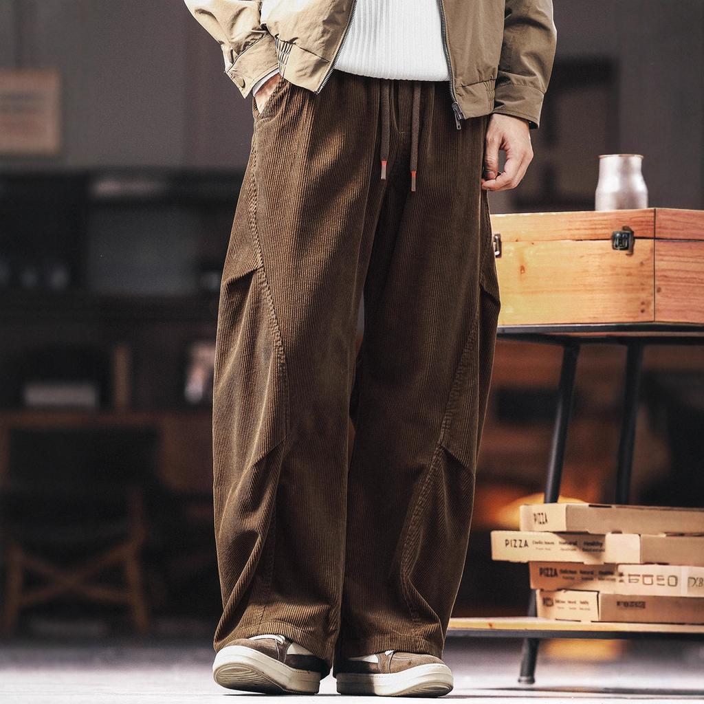 High-end American vintage corduroy curved blade casual pants for men, new autumn lazy loose drape sweatpants for men