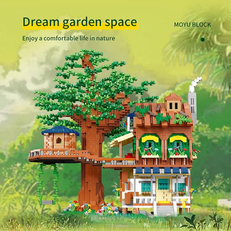 Creative Micro Bricks Cherry Blossom Tree House Building Blocks Assembled Model Street View MOC Kit Christmas Gift Boys Girls 3+