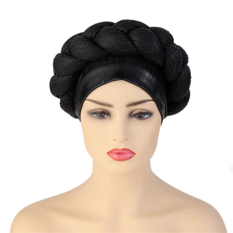Glitter Rhinestone Braids African Headtie Women Turban Cap Head Wraps