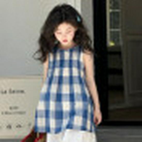 Stylish Plaid Stripe Vest & Lace Hem Top Two-Piece Set for Girls - Summer 2026 Collection