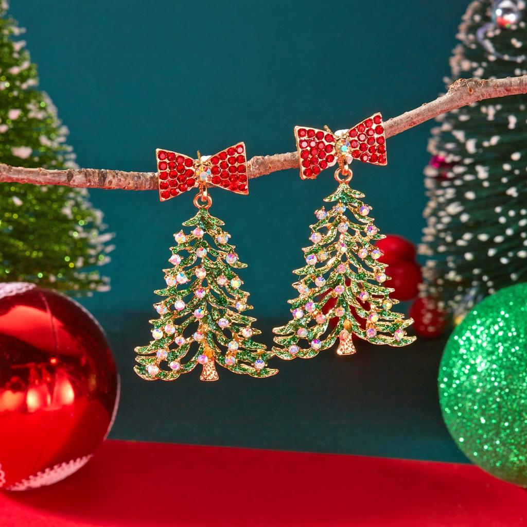Orecchini Pendenti Albero di Natale Colorati con Fiocco di Strass Orecchino Pendente Albero di Natale Raffinato Gioiello Regalo per Festa per Donne Uomini