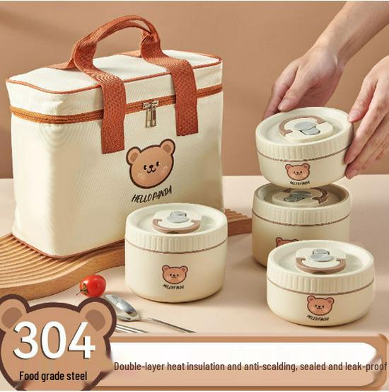 Stainless Steel Insulated Lunch Box & Soup Bowl - Microwave Safe Cartoon Bento for Office Workers