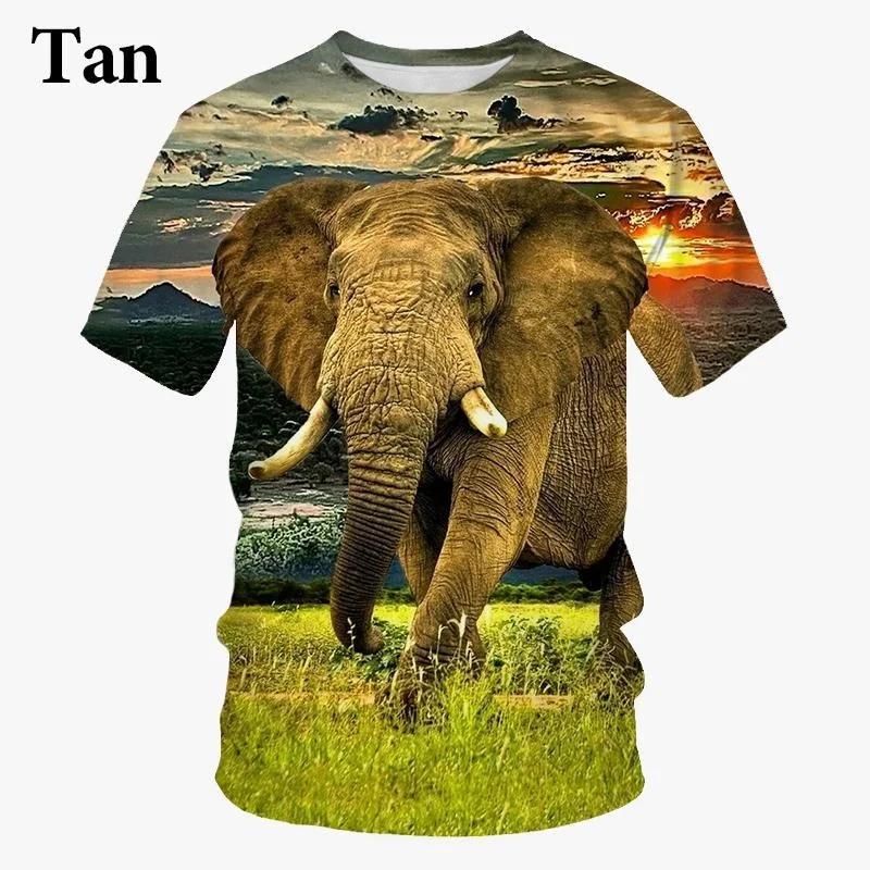 Summer Round Neck 3D Elephant  Pattern Print Top Fashionable Casual Hip-hop Personality Short Sleeved Men's T-shirts