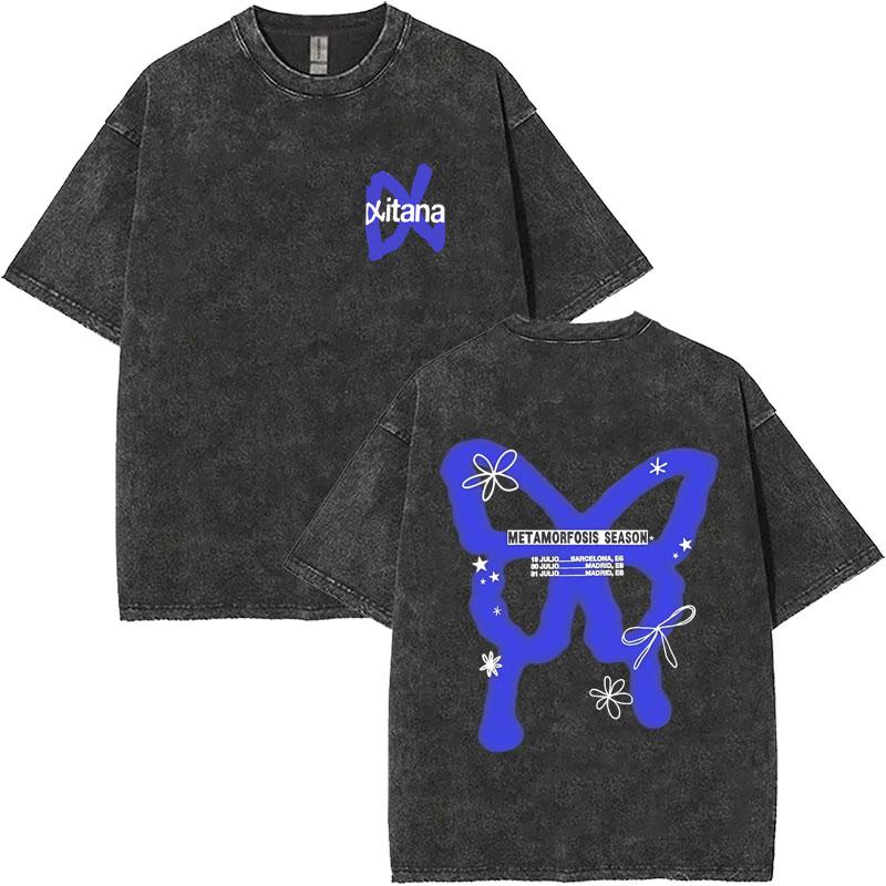 Women Butterfly Aitana Fashion Graphic Retro Washed T-shirt Women Short Sleeve Cotton T Shirts Aesthetic Trend Cotton Y2K Clothing S