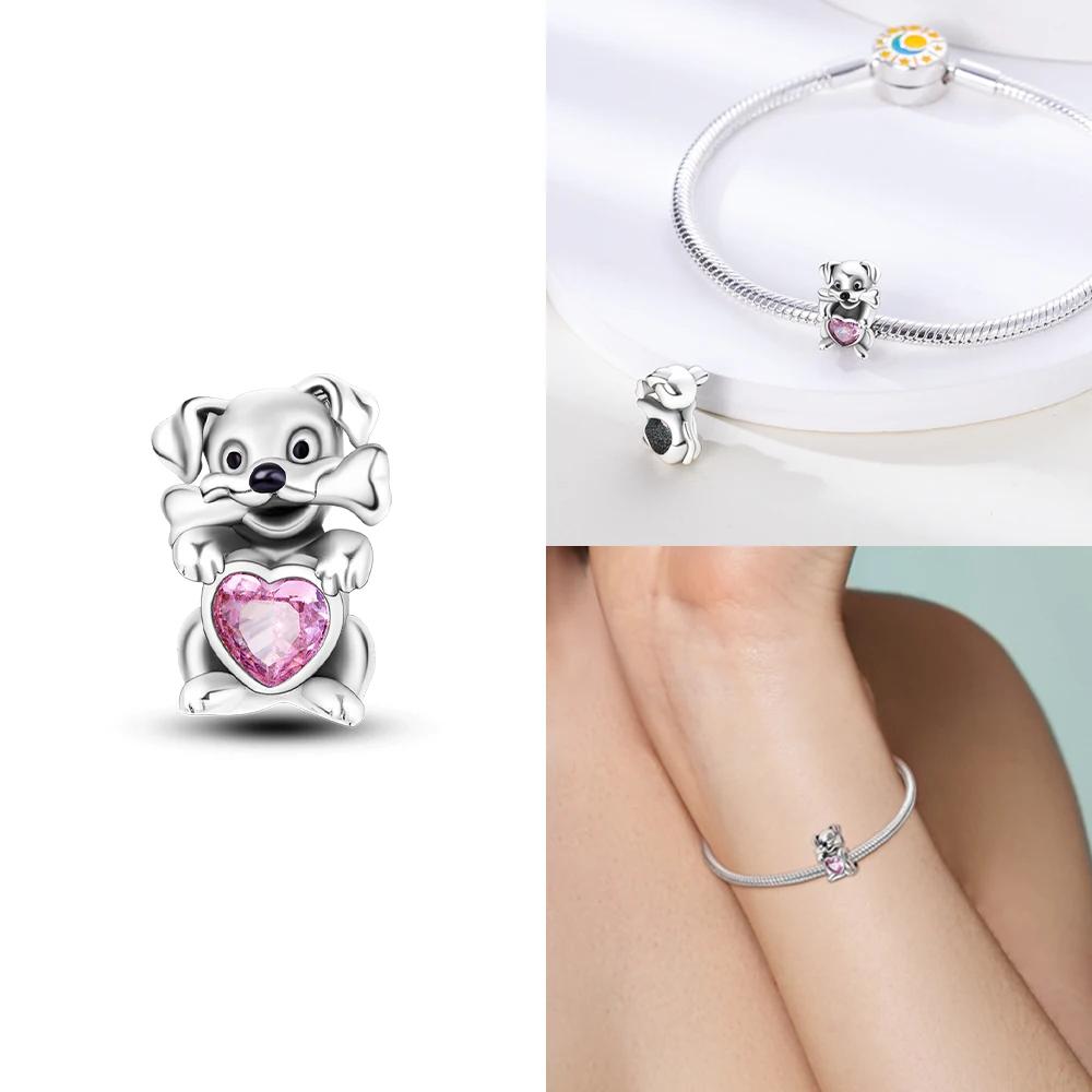 Copper Original Charms Love Heart Dog Cat Paws Pendant Beads Fit Mula Bracelet Diy Jewelry For Women Gift