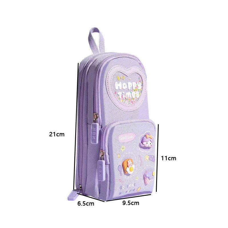 Three-Layer Large-Capacity Cartoon Pencil Case for Primary School Girls - Cute and Simple Design