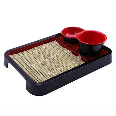 Plateau Alimentaire Nouilles Udon Assiette Froide Plat Nappe en Bambou Restaurant Soba Service Noir Rectangulaire Style Japonais