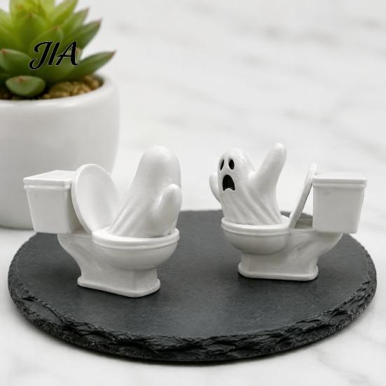 Halloween Home Decorations 3D Printed Toilet Ghost Figurine, Minimalist Statue, Funny Desktop Ornament, Interesting Cafe Decor Creative Tabletop