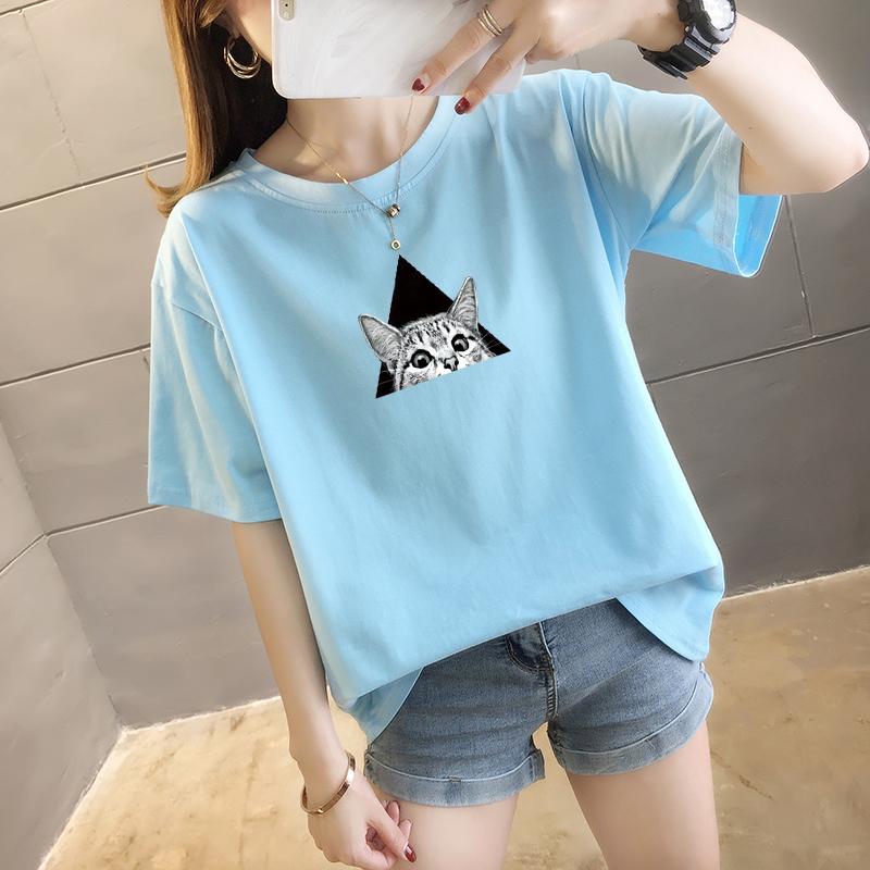 Summer pure cotton Casual loose student T Shirt Women's Y2k Tops Harajuku funny cartoon print Short Sleeve T-shirts Women