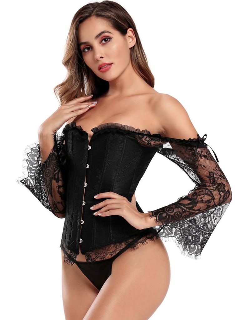 Corset Gothic Noir Dentelle Contrôle du Ventre
