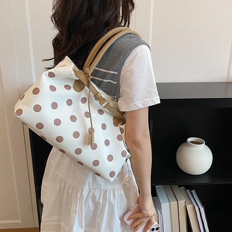 Korean Polka Dot Tote Bag With Belt Buckle Detail Women Large Capacity Casual Shoulder Bag Stylish Daily Commute Work Handbag