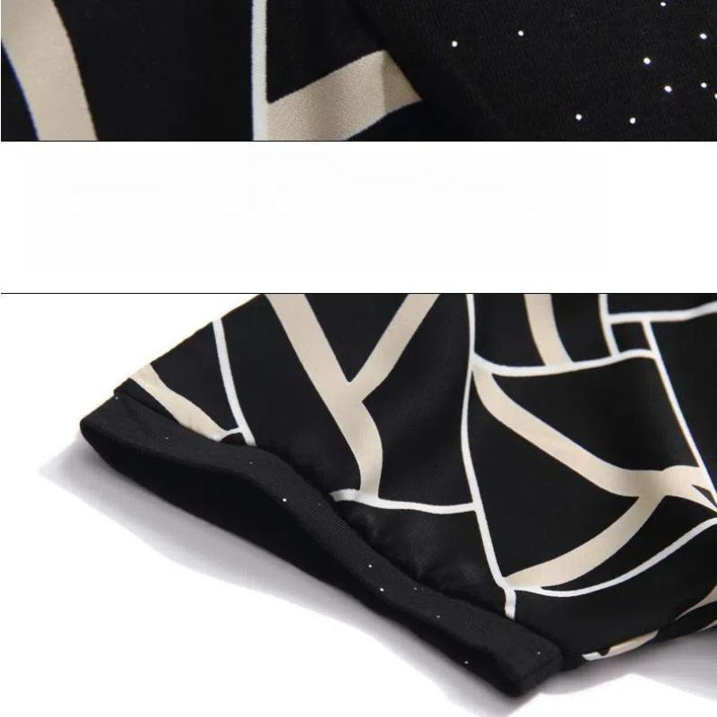 Women's Clothing Summer Short Sleeve Sequined Geometric Printing Crew Neck Pullover T-shirt Casual Fashion Elegant Trendy Tops