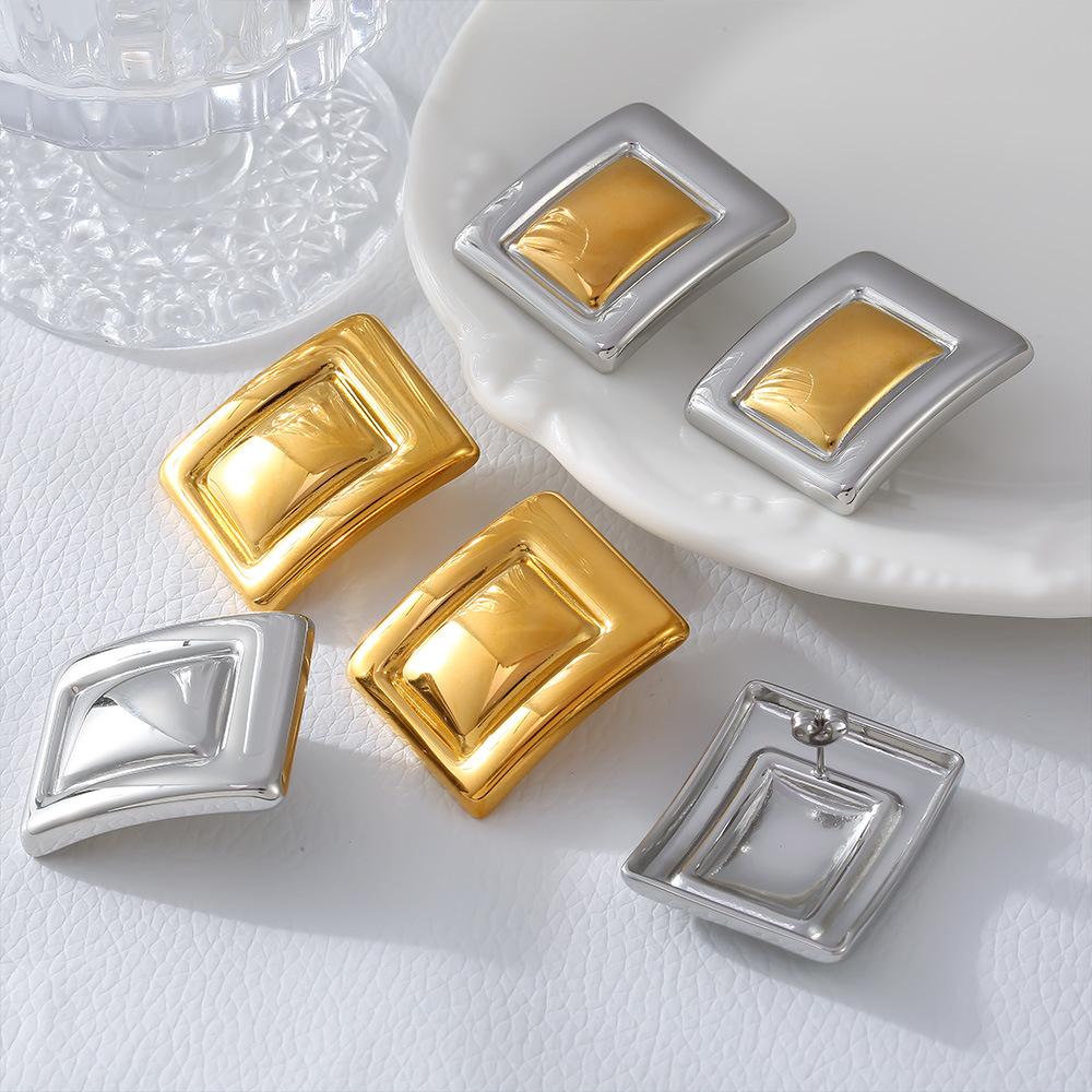 Style Stainless Steel Rectangular Color Matching Earrings New Trend Pvd Plated Real Gold Temperament Earrings Women