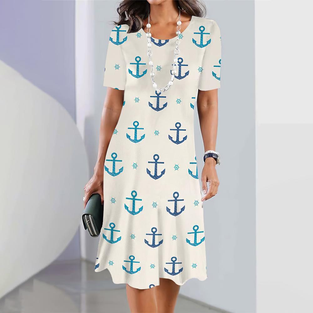 New Women's Dresses Anchor 3D Print Female Elegant Dresses Summer Short Sleeve Dress Fashion Oversized Clothing
