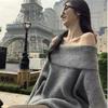 Spice Girl's New One-word Neck Sweater Autumn and Winter Temperament Lazy and Loose Off-the-shoulder Medium and Long Top Knitted Sweater