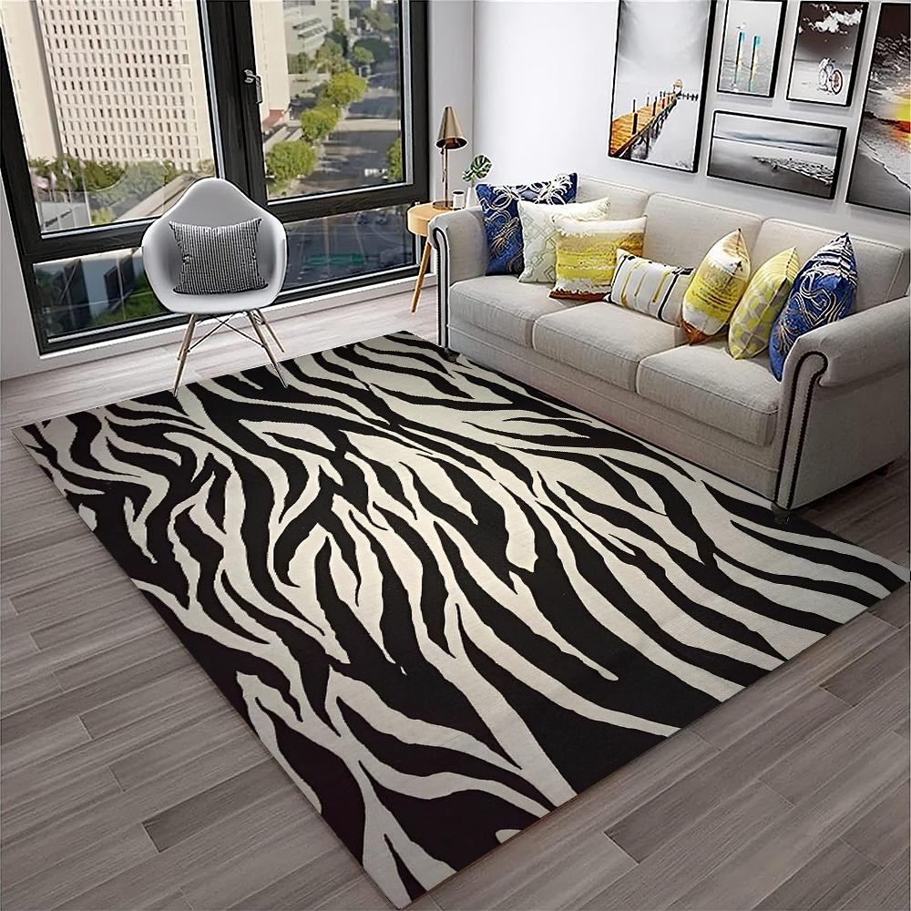 3D Renkli Zebra Çizgi Desen Halı Kilim Ev Oturma Odası Yatak Odası Kanepe Kapı Paspası Dekor, Çocuk Oyun Alanı Halı Kaymaz Zemin Paspası