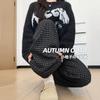 Black and Gray Plaid Pants Children's New Autumn High Waist Drape Loose Casual Small Woolen Wide-leg Pants