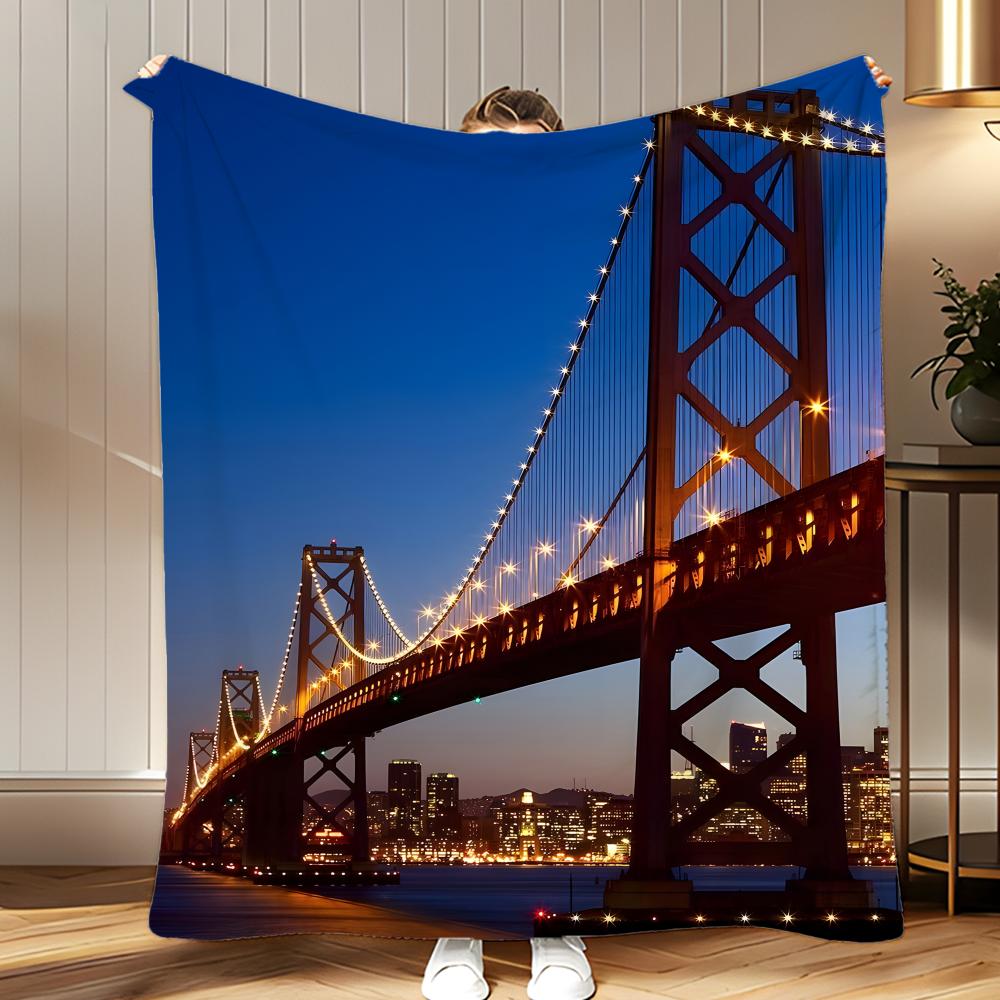 Landmark Golden Gate Bridge Throw Soft Coral Fleece Blanket 310gsm Fluffy Warm Throw for Sofa Bed Couch Bedroom Decor