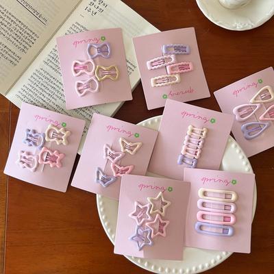 4Pcs/Set Pink Simple Heart Star Hair Clips For Girls Cute Hairpin Barrettes Fashion Accessories Gift