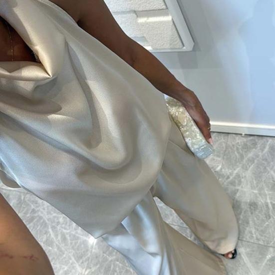 Women 2 Piece Satin Outfits Halter Neck Sleeveless Top And Wide Leg Pants Set Casual Vocation Lounge Set