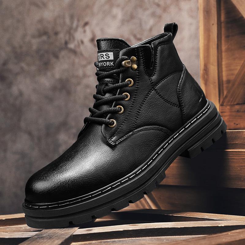 Herren Echtleder Mid-Calf Martin Stiefel - Britischer Stil, Trendige Casual Arbeitskleidung, Warme Herbst/Winter Mode.
