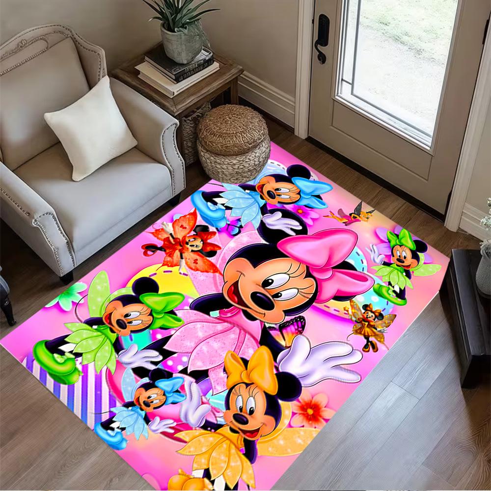 Minnie Mouse Floral Fantasy Area Rug Suitable for Dormitory Playrooms Dining Room Kitchen Antislip Carpet Office home decor Gift for Festivals