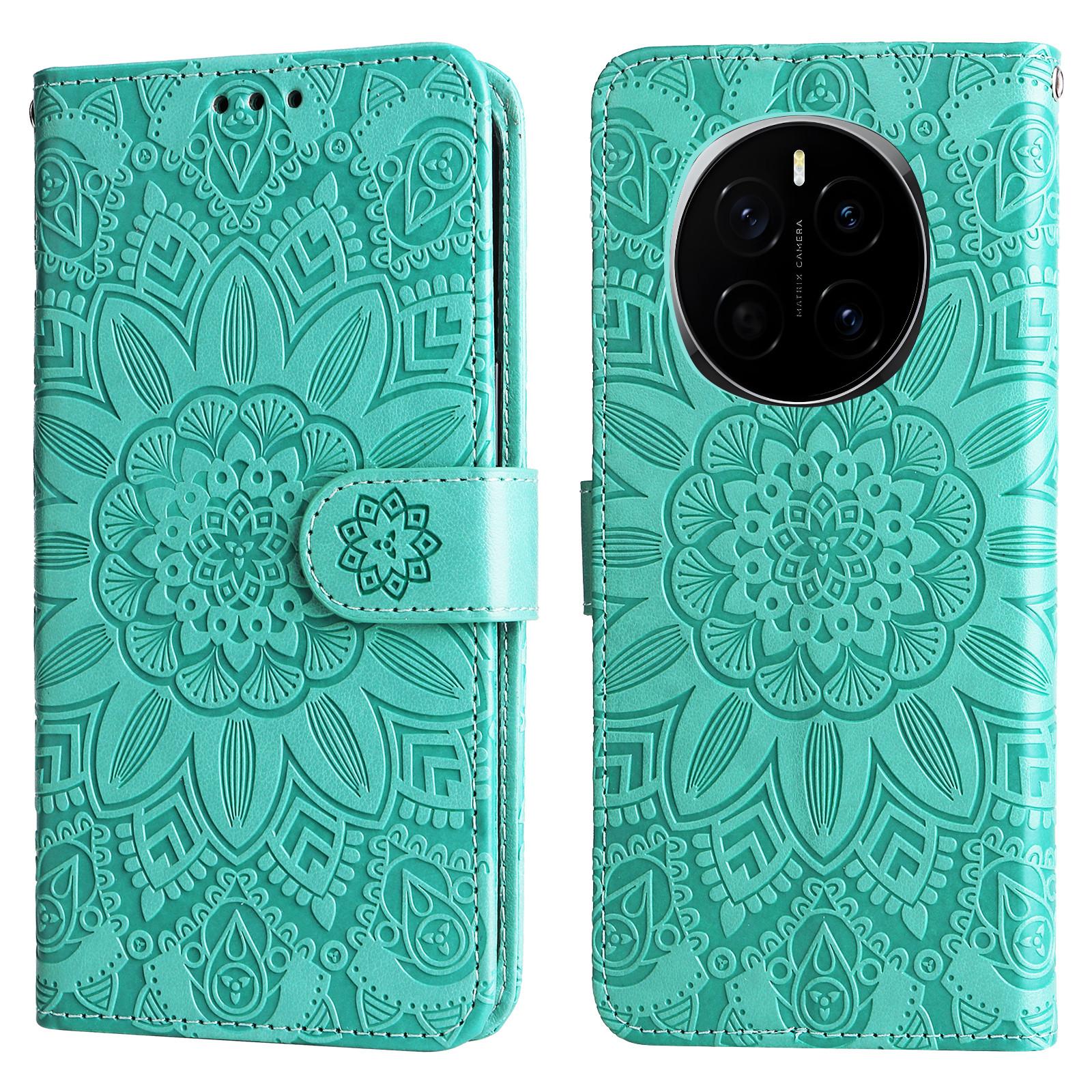 

For Honor Magic7 5G Case Sunflower Imprint Leather Wallet Phone Cover Green