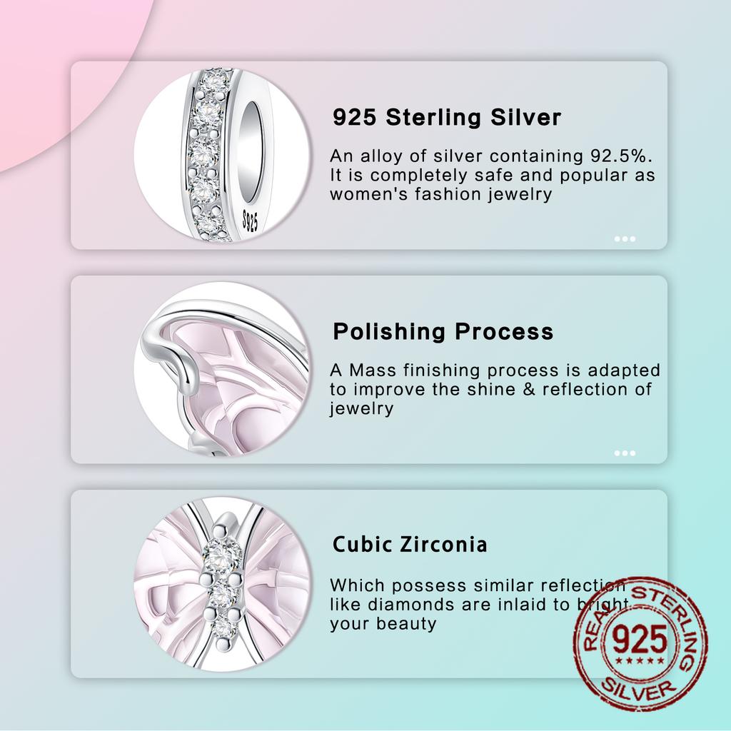 copper Transparent Pink Grace Dreamy Butterfly Pendant Charm Compatible With Authentic Charm Bead Charms Bracelets Women Do It Yourself Jewellery Gift