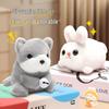 Pull-String Wagging Tail Kitten Plush with Rotating Rabbit Cartoon Backpack Doll Gift