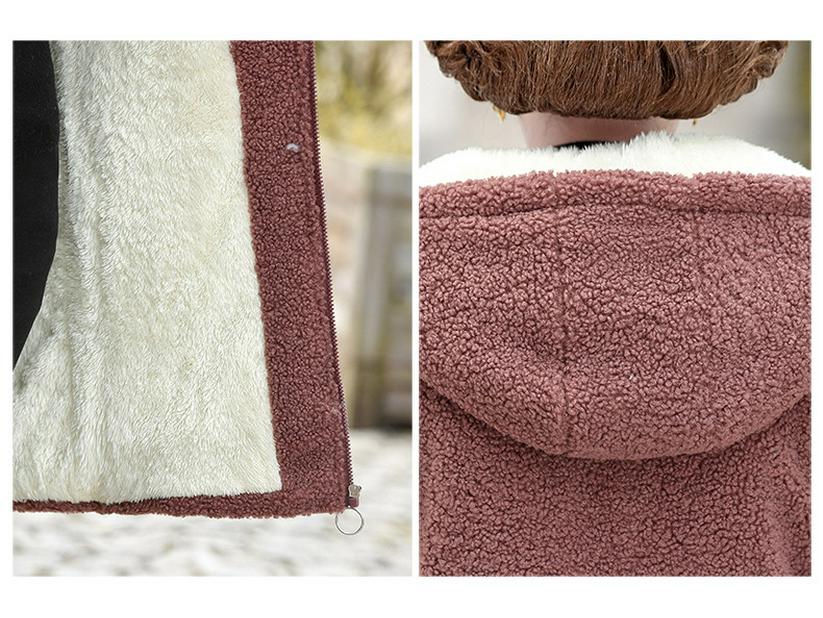 Women's Lamb Wool Winter Coat: Stylish, Warm Hooded Jacket for Middle-aged & Elderly