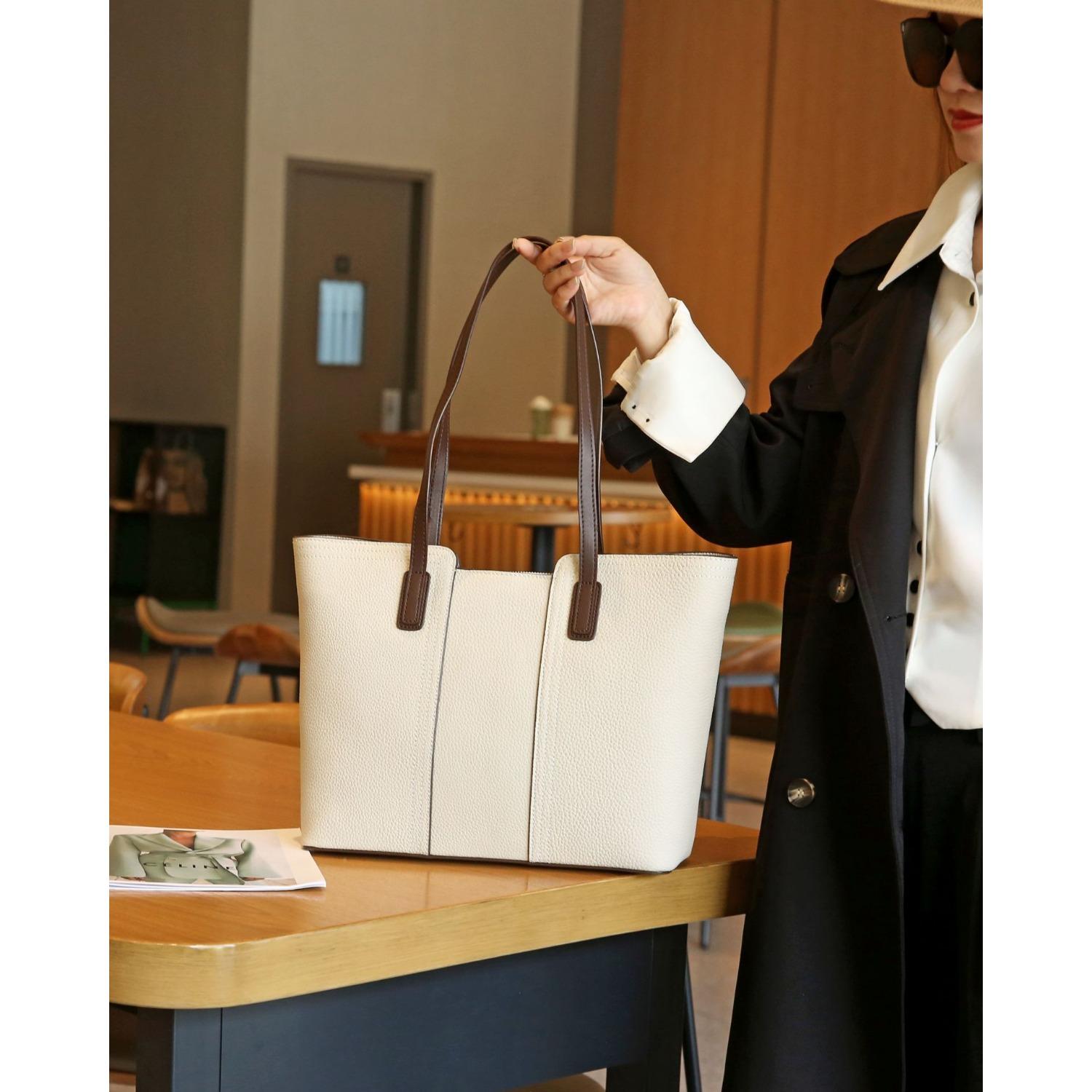 

Женская сумка через плечо из коровьей кожи, большая вместимость, мессенджер, женская модная простая сумка-тоут, практичная белый