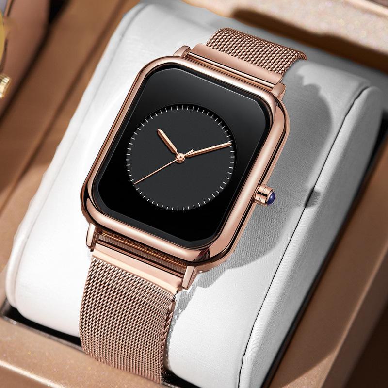 FOURRON Women's Square Quartz Fashion Watch with Milanese Steel Band