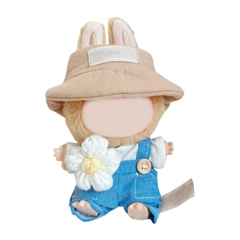Doll Outfit Set Suspender and Hat For 15cm Figure Doll Soft Polyester Doll Overalls Matching Hat Doll Display Clothing