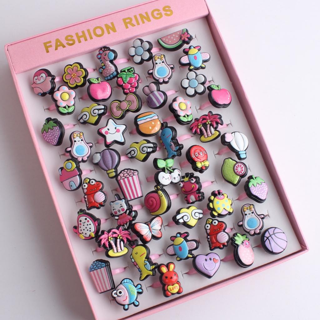 50Pcs Cartoon resin children's ring - Sweet flower ring - Gift box set finger ring - Party gift