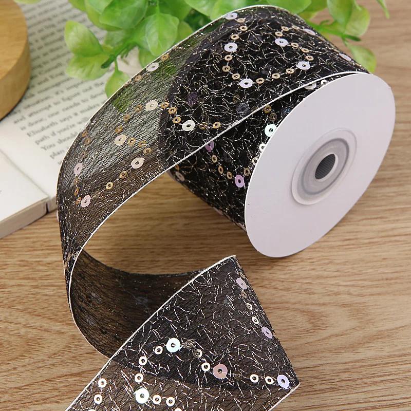 

5Yards Sequin Chiffon Ribbon with Finished Edge for Clothing Sewing DIY Hair Bows Hat Decor Craft Accessories Tulle Ribbon 25mm-5yards чёрный