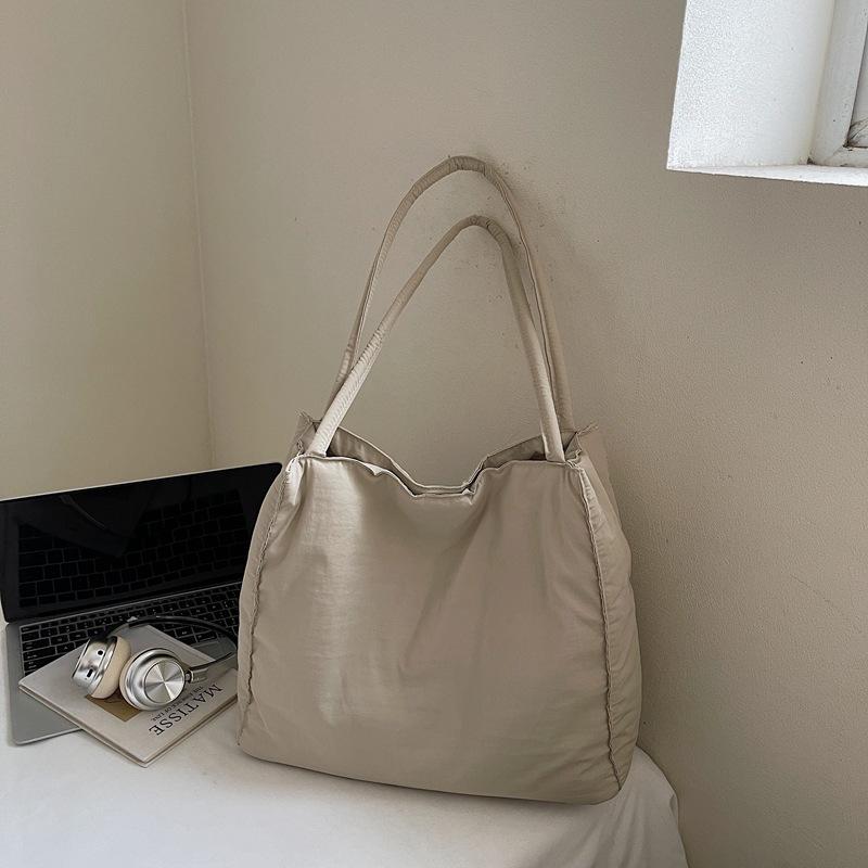 2025 autumn new solid color women's shoulder bag simple literary style canvas handbag large capacity shopping bag