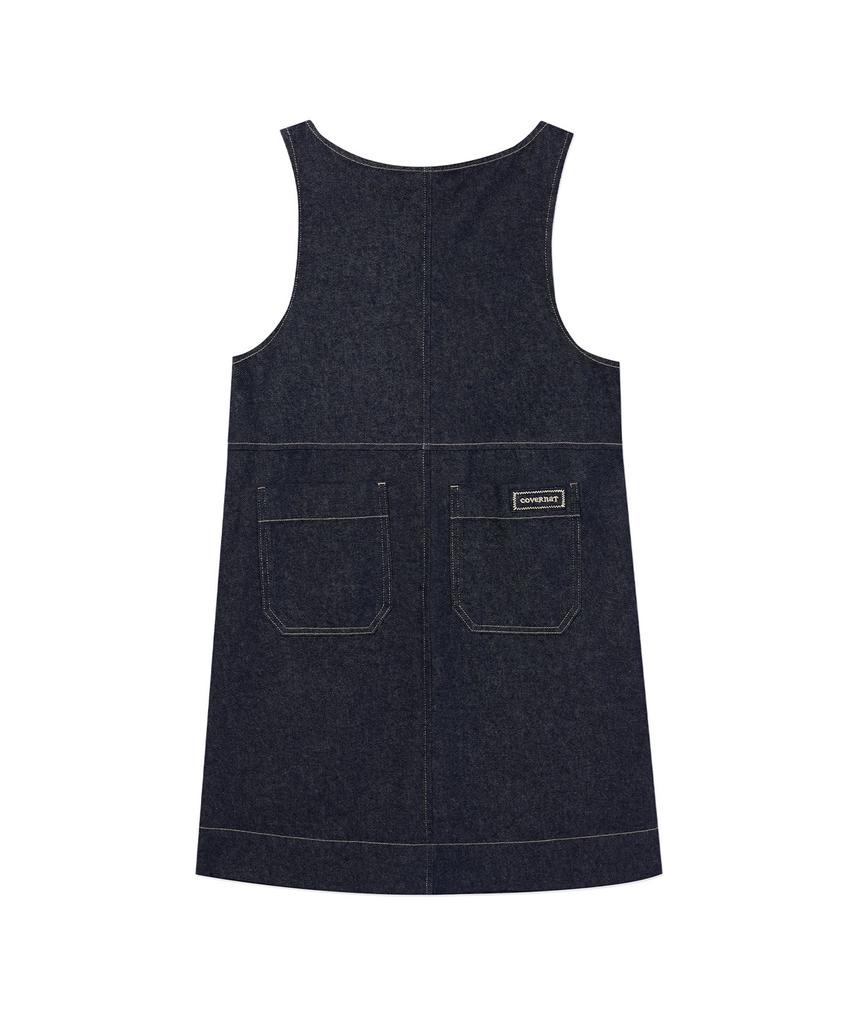 Covernat Woman Suspender Denim Dress Indigo