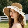 Straw Hat Women's Summer Lace Bow Outdoor Sun Protection Sun Hat Seaside Vacation Beach Hat Large Brim Versatile Basin