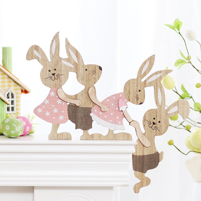 Easter Bunny Home Decoration Painted Seesaw Rabbit Wooden Table Ornament