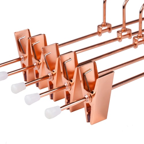 Amber Home Rose Gold Trouser Hangers, 20-Piece Set, Skirt Hangers, Steel Hangers for Bottoms, Pants, Slacks, and Towels, Durable Metal with Adjustable