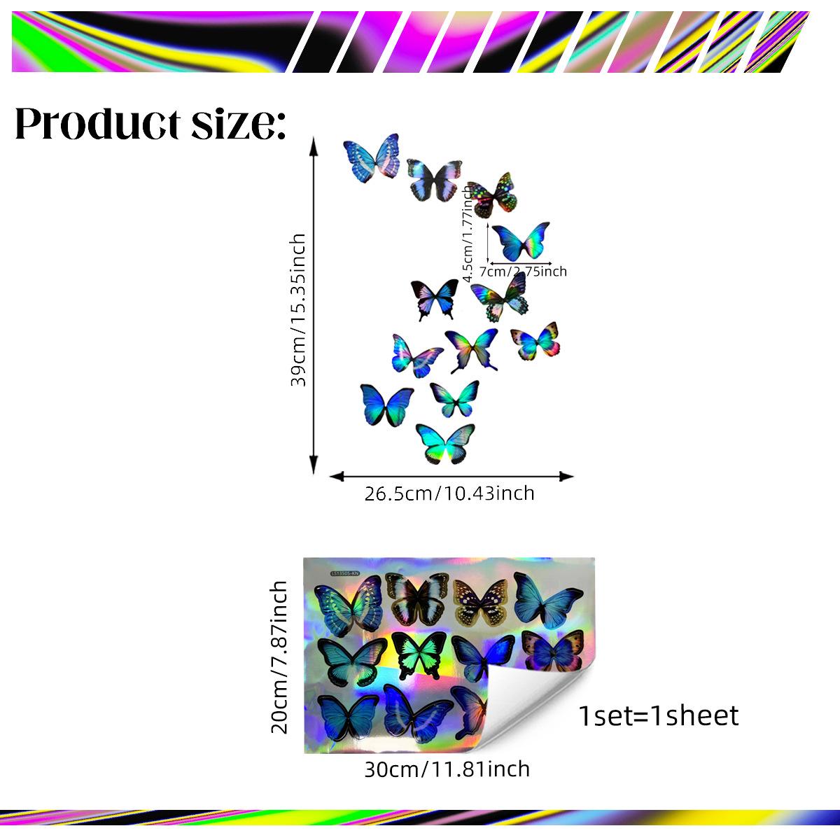

Ls13505 Laser Material Gradual Change Colorful Butterfly Wall Sticker Viewing Angle Different Patterns And Colors