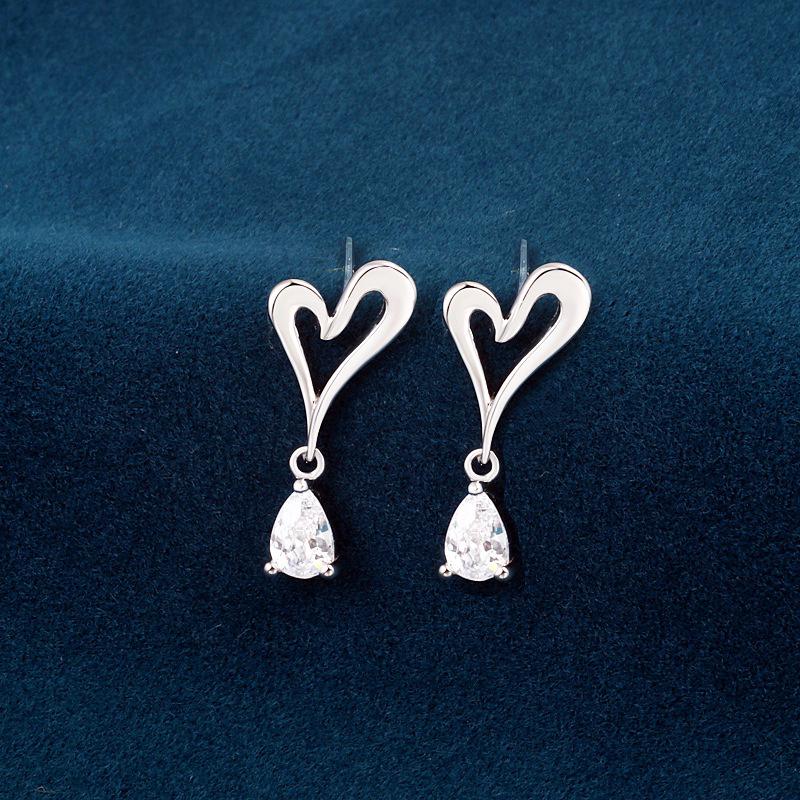 S925 Sterling Silver Heart & Water Drop Earrings for Women – 2026 New Luxury Design, Hot-Selling Dangle Style.