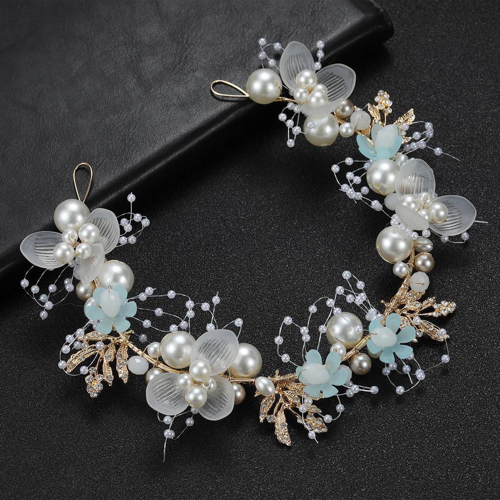 Pearls Headbands for Women Girls Bride Wedding Hairbands White Flower Tiaras and Crowns Korean Fashion Headdress Hair Jewelry
