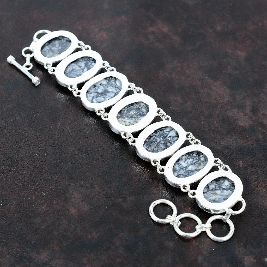 Pinolith Jasper Gemstone Bracelet Handmade Bracelet 925 Sterling Silver Bracelet Adjustable Chain Bracelet Anniversary Gift Designer Jewelry