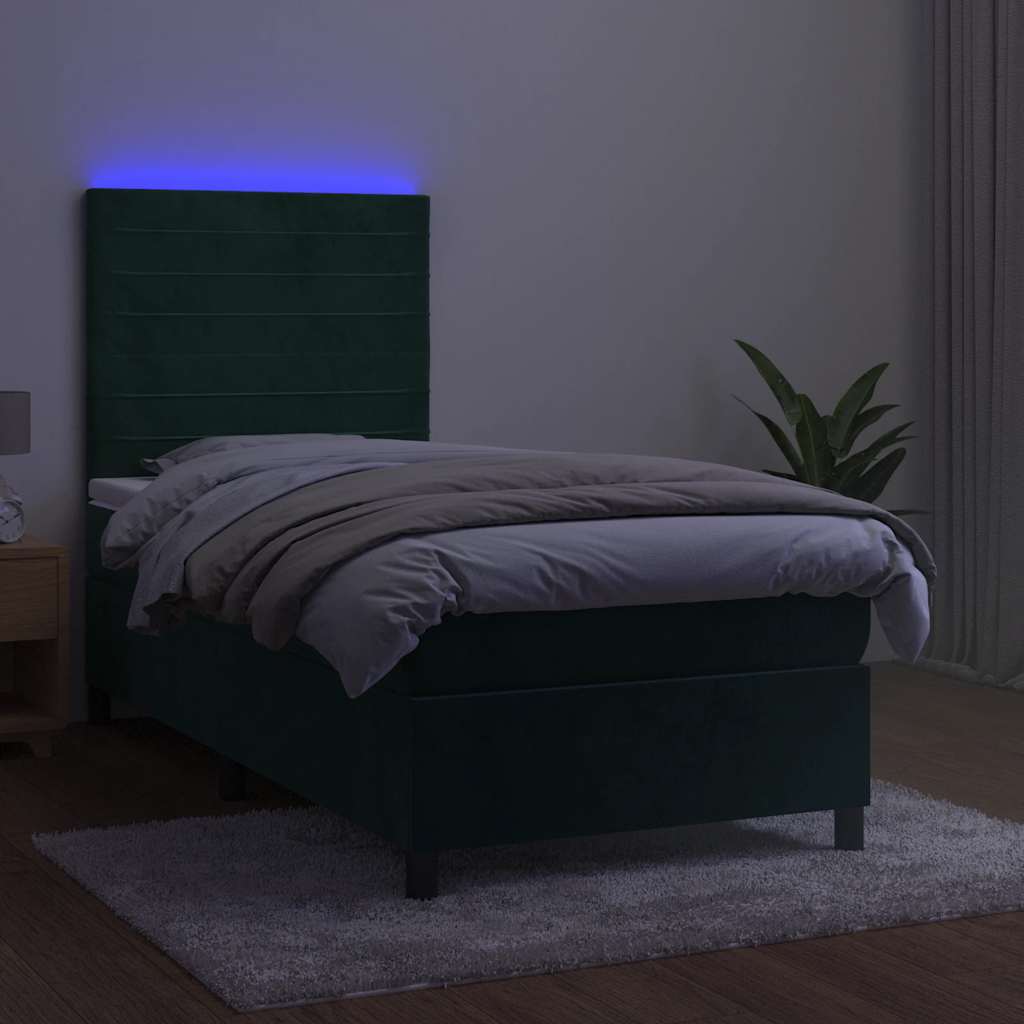 Vidaxl Łóżko Kontynentalne Z Materacem I Led Zielony Aksamit 90X200 Cm