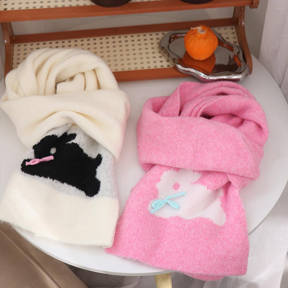 Polyester Rabbit Knitted Scarf Warmer Long Scarf Gift Cartoon Thick Shawl  Girls